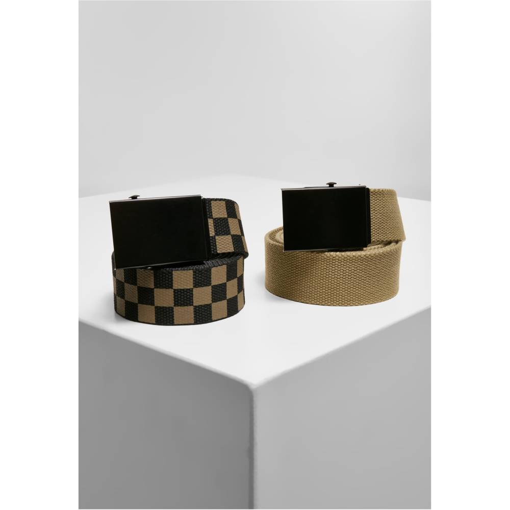 Urban Classics - Check and Solid 2pack Canvas riem - Groen/Zwart